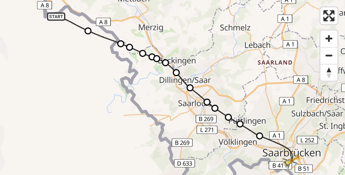 Flugroute Rettungshubschrauber Perl - Saarbrücken, 27 Februar 2026, 10:03