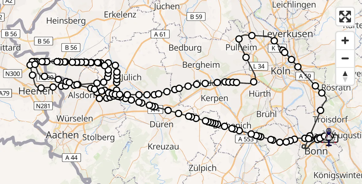 Routekaart van de vlucht: Polizeihubschrauber nach Sankt Augustin, Richthofenstraße