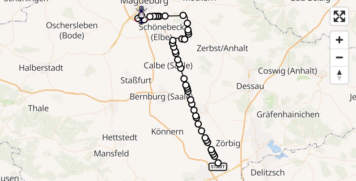 Flugroute Polizeihubschrauber Landsberg - Magdeburg, 27 Februar 2026, 10:05
