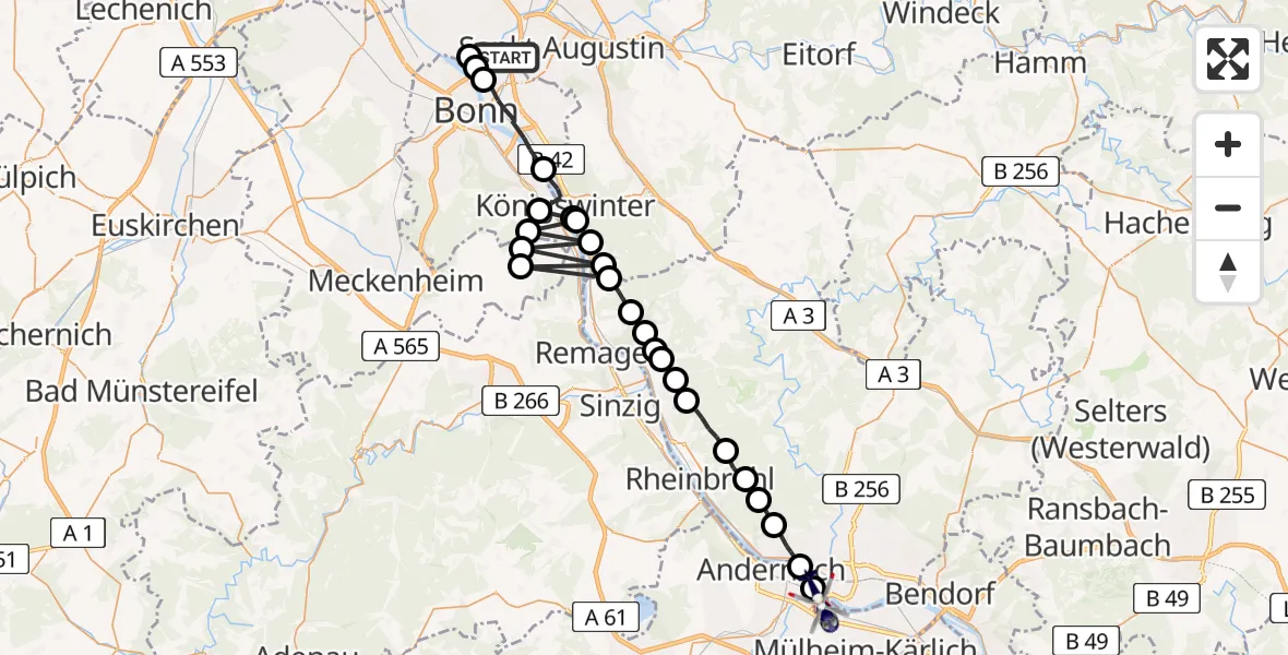 Flugroute Polizeihubschrauber Bonn - Weißenthurm, 27 Februar 2026, 10:10