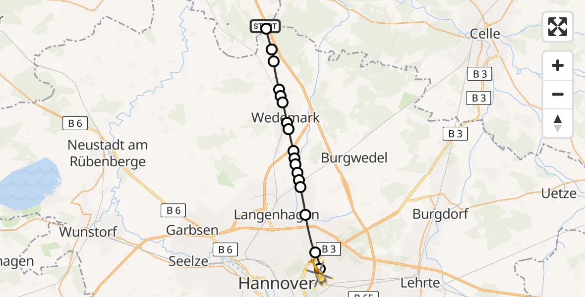 Routekaart van de vlucht: Rettungshubschrauber nach Hannover Air Rescue Heliport (Christoph 4)
