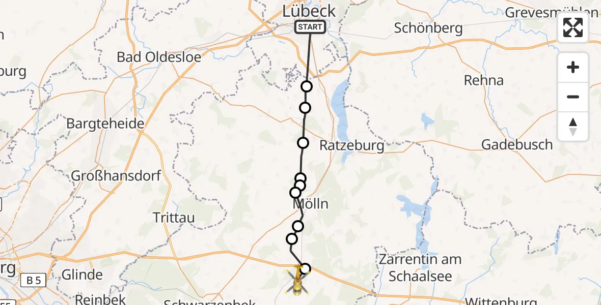 Flugroute Rettungshubschrauber Sankt Jürgen - Güster, 27 Februar 2026, 10:22