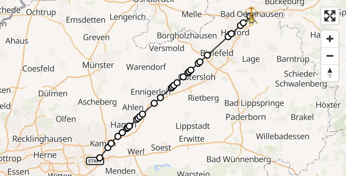 Flugroute Ambulanzhubschrauber Dortmund Airport - Bad Oeynhausen, 27 Februar 2026, 10:24