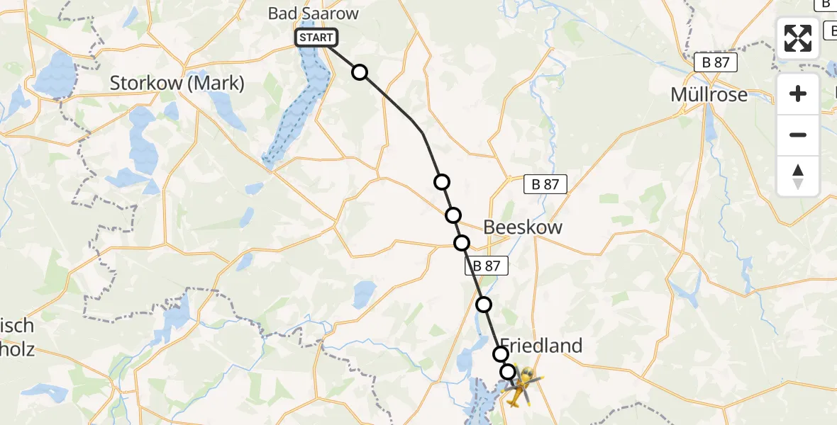 Routekaart van de vlucht: Rettungshubschrauber nach Friedland, L 441