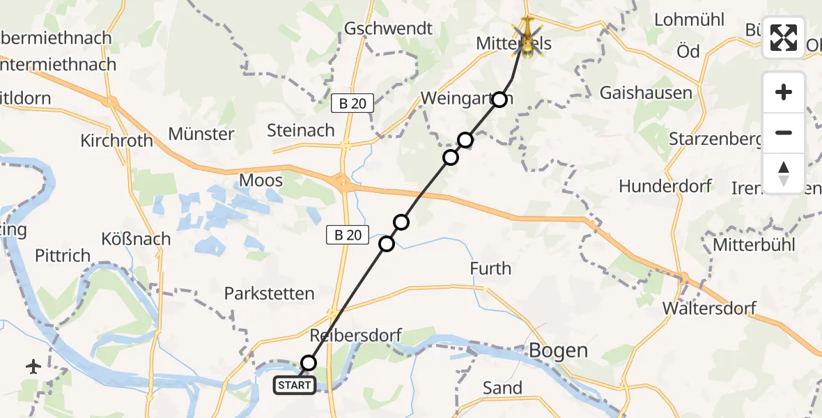 Flugroute Rettungshubschrauber Straubing - Scheibelsgrub, 27 Februar 2026, 10:29