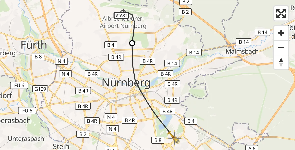 Flugroute Rettungshubschrauber Nuremberg Airport - Nürnberg, 27 Februar 2026, 10:40