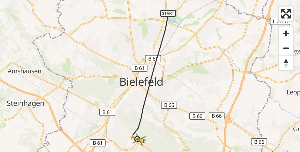 Flugroute Rettungshubschrauber Bielefeld - Luftrettungszentrum Bielefeld, 27 Februar 2026, 10:40