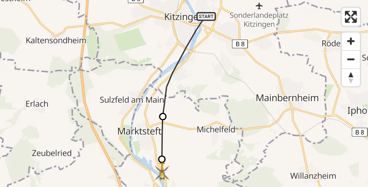 Flugroute Rettungshubschrauber Kitzingen - Marktbreit, 27 Februar 2026, 10:42