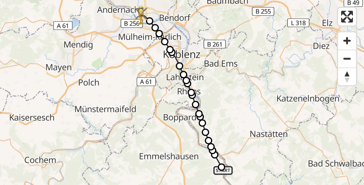 Flugroute Rettungshubschrauber Urbar - Neuwied, 27 Februar 2026, 10:42