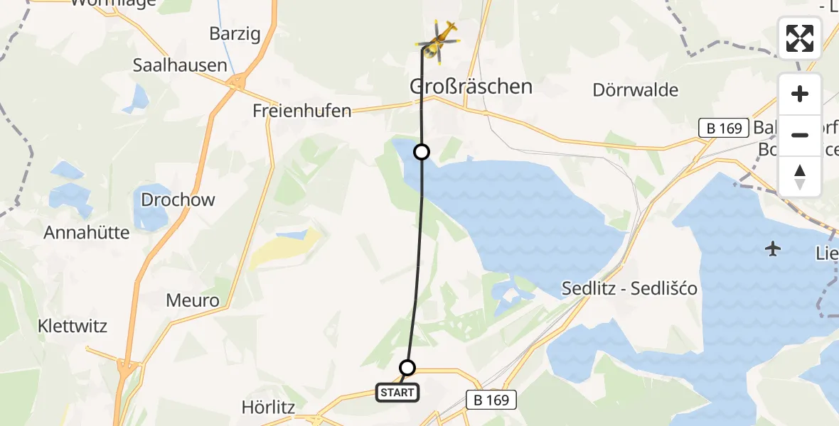 Flugroute Rettungshubschrauber ADAC Air Rescue Station Senftenberg Heliport - Großräschen, 27 Februar 2026, 10:48