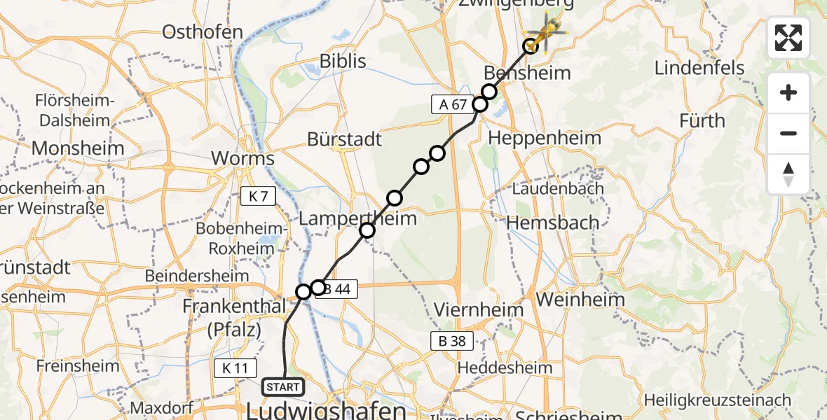 Routekaart van de vlucht: Rettungshubschrauber nach Auerbach, Bachgasse
