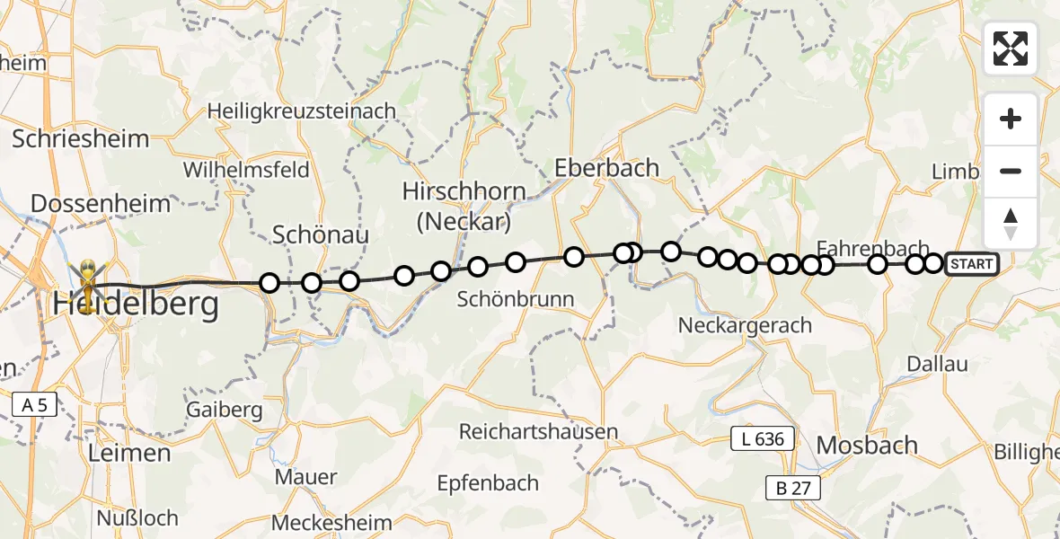 Flugroute Rettungshubschrauber Muckental - Heidelberg, 27 Februar 2026, 10:56