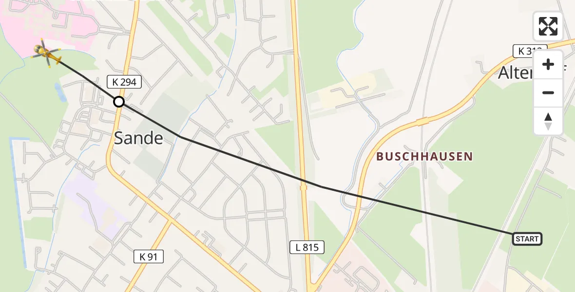 Flugroute Rettungshubschrauber Altenhof - Sande, 27 Februar 2026, 11:02