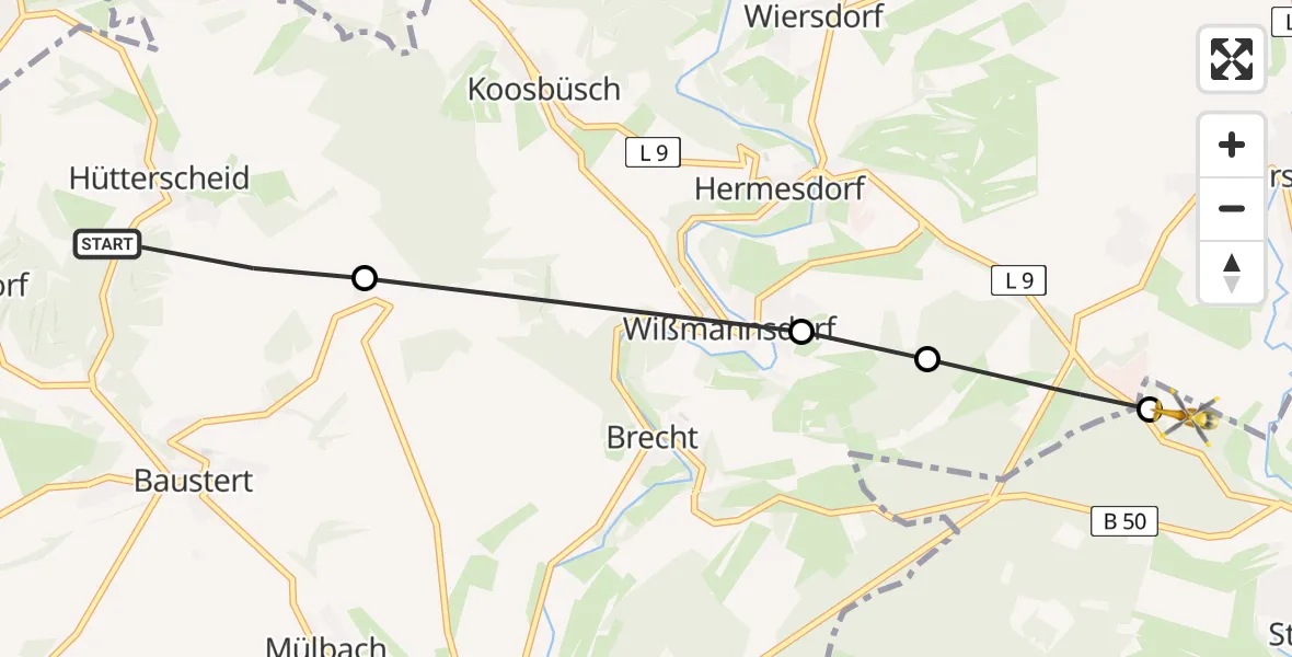 Flugroute Ambulanzhubschrauber Hütterscheid - Bitburg, 27 Februar 2026, 11:12