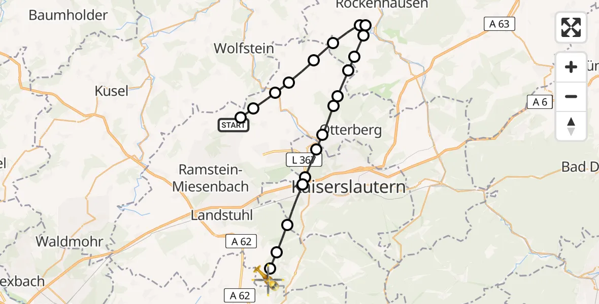 Flugroute Rettungshubschrauber Kollweiler - Linden, 27 Februar 2026, 11:17