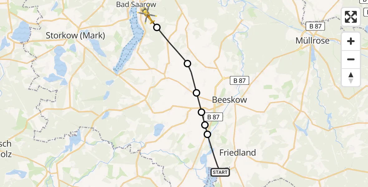 Flugroute Rettungshubschrauber Friedland - Pieskow, 27 Februar 2026, 11:17