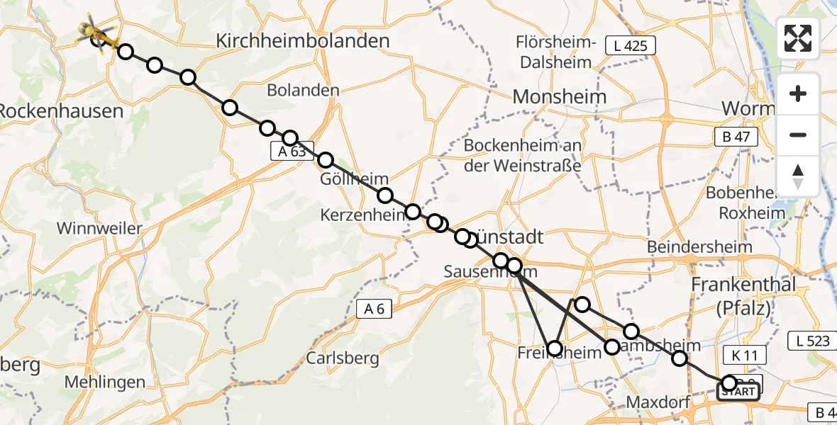 Routekaart van de vlucht: Rettungshubschrauber nach Gerbach, L 385