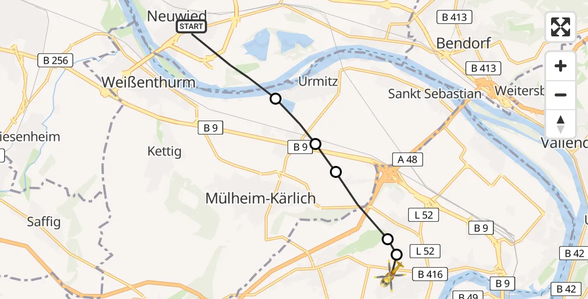Routekaart van de vlucht: Rettungshubschrauber nach Koblenz, Rübenacher Straße