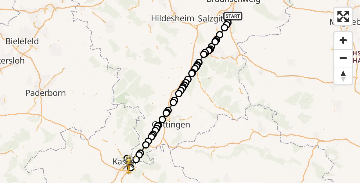 Flugroute Rettungshubschrauber Wolfenbüttel - Kassel, 27 Februar 2026, 11:34