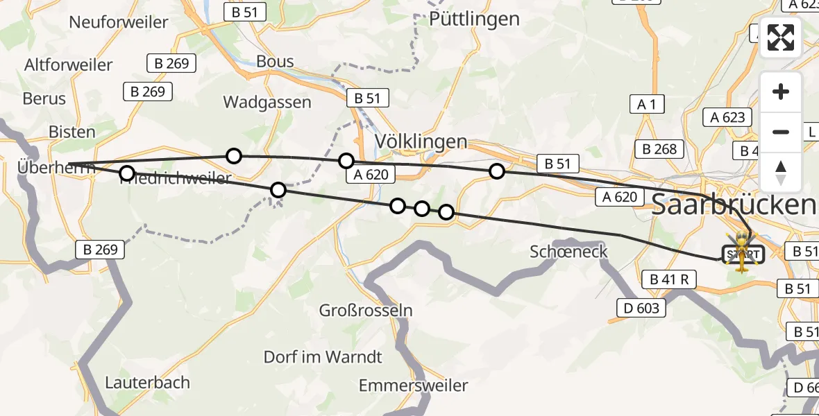 Flugroute Rettungshubschrauber Saarbrücken - Saarbrücken, 27 Februar 2026, 11:37