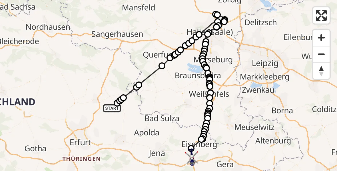 Routekaart van de vlucht: Polizeihubschrauber nach Bad Klosterlausnitz, L 1070