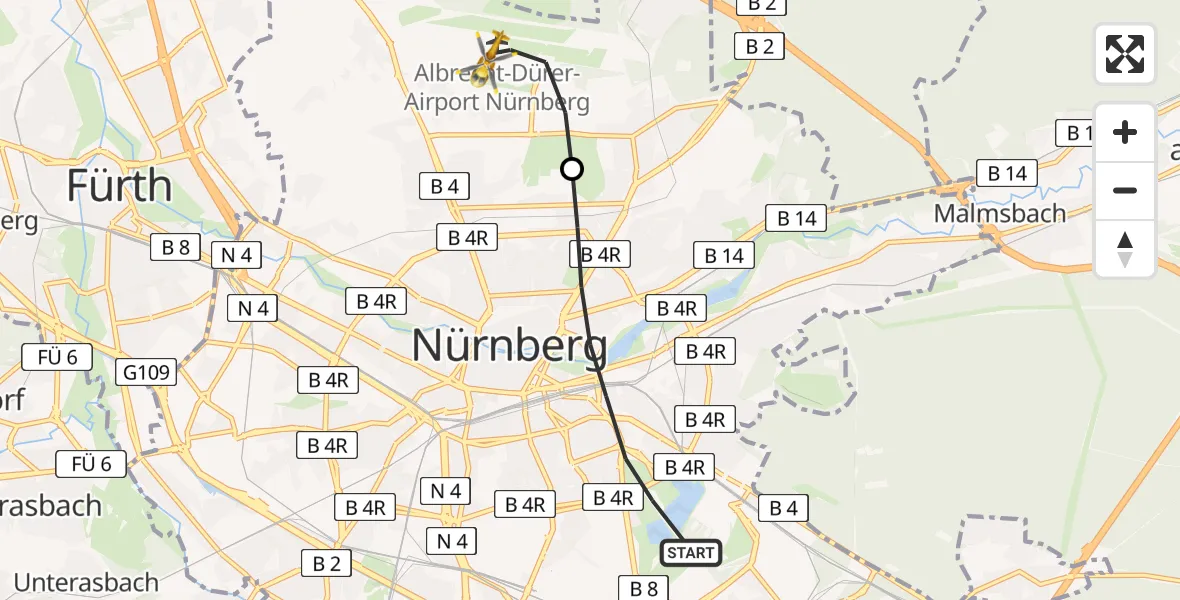 Flugroute Rettungshubschrauber Nürnberg - Nuremberg Airport, 27 Februar 2026, 11:44