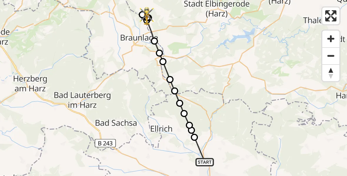Flugroute Rettungshubschrauber Niedersachswerfen - Schierke, 27 Februar 2026, 11:53