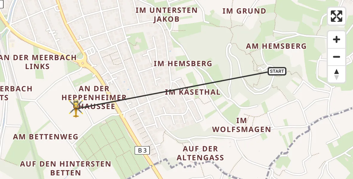 Routekaart van de vlucht: Rettungshubschrauber nach Bensheim, Heidelberger Straße