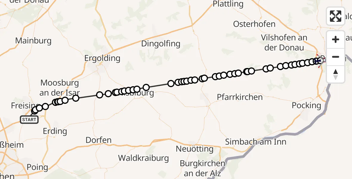 Flugroute Polizeihubschrauber Munich Airport - Passau, 27 Februar 2026, 11:59