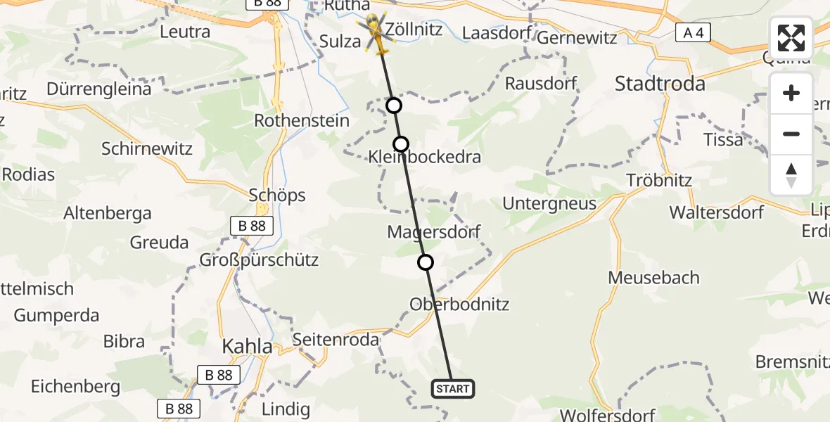 Flugroute Rettungshubschrauber Trockenborn - Rutha, 27 Februar 2026, 12:15