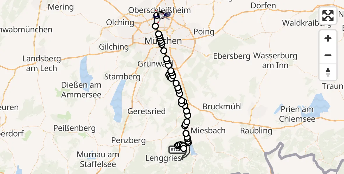 Routekaart van de vlucht: Polizeihubschrauber nach Oberschleißheim, Jägerstraße