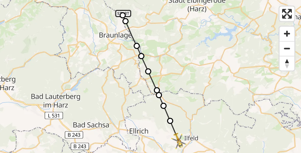 Flugroute Rettungshubschrauber Schierke - Ilfeld, 27 Februar 2026, 12:41