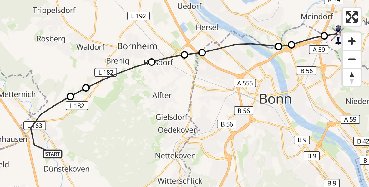 Flugroute Polizeihubschrauber Heimerzheim - Sankt Augustin, 27 Februar 2026, 12:42
