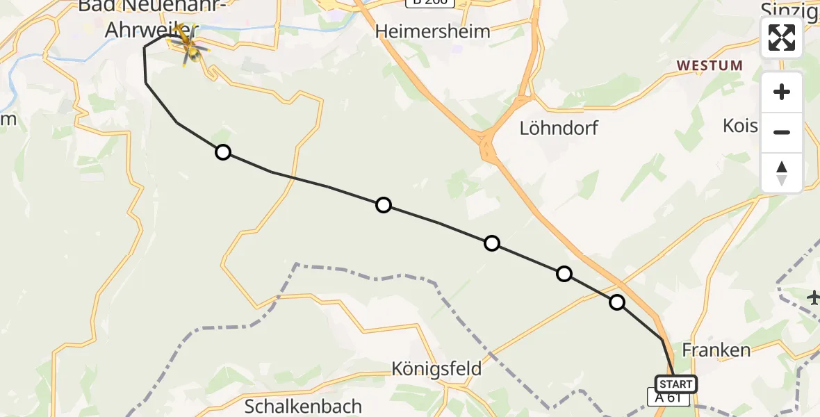 Flugroute Rettungshubschrauber Sinzig - Bad Neuenahr-Ahrweiler, 27 Februar 2026, 12:47