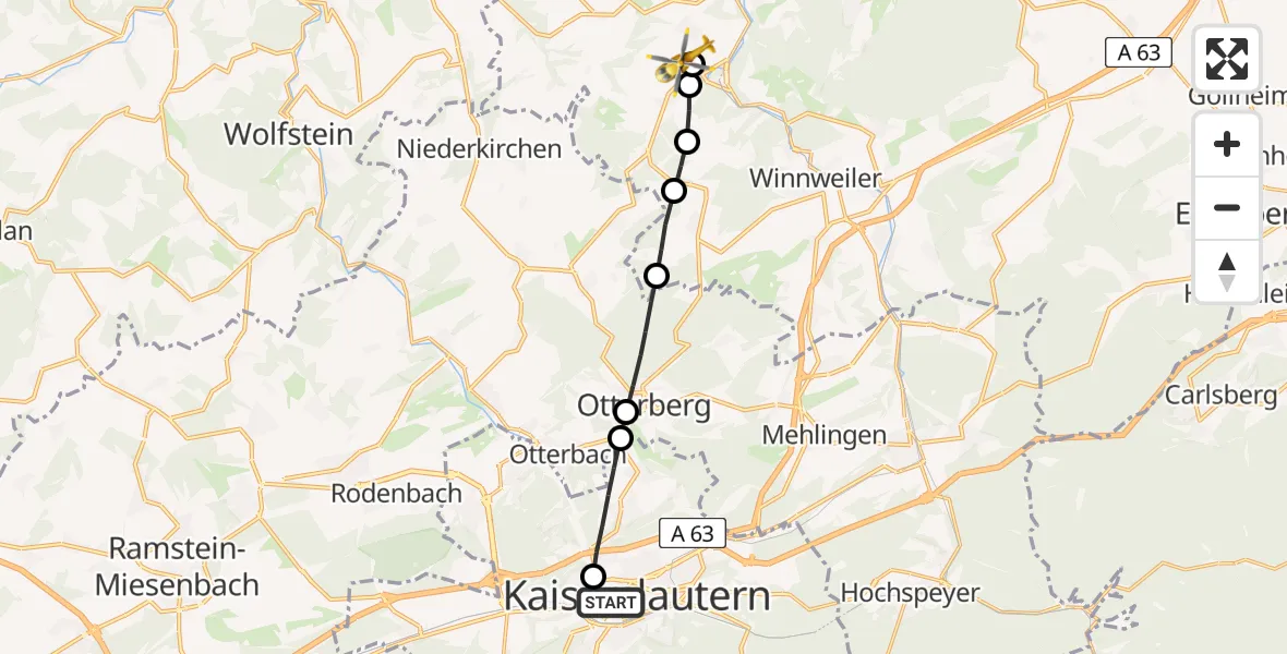 Routekaart van de vlucht: Rettungshubschrauber nach Imsweiler UL