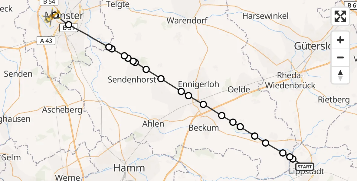 Flugroute Rettungshubschrauber Lippstadt - Münster-West, 27 Februar 2026, 13:02
