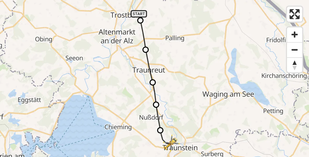 Flugroute Rettungshubschrauber Trostberg - Traunstein Hospital Helipad, 27 Februar 2026, 13:05