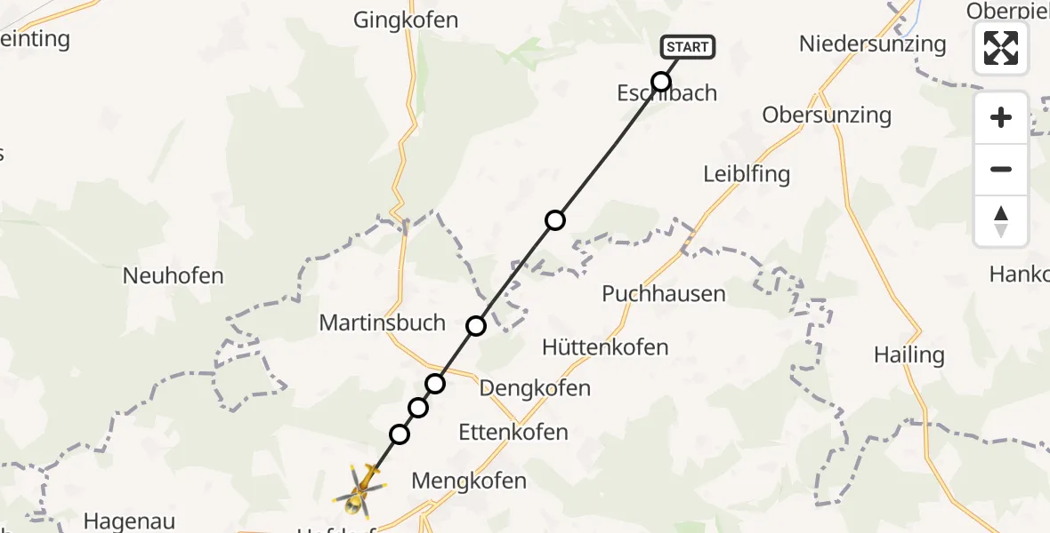Flugroute Rettungshubschrauber Oberwalting - Hofdorf, 27 Februar 2026, 13:08