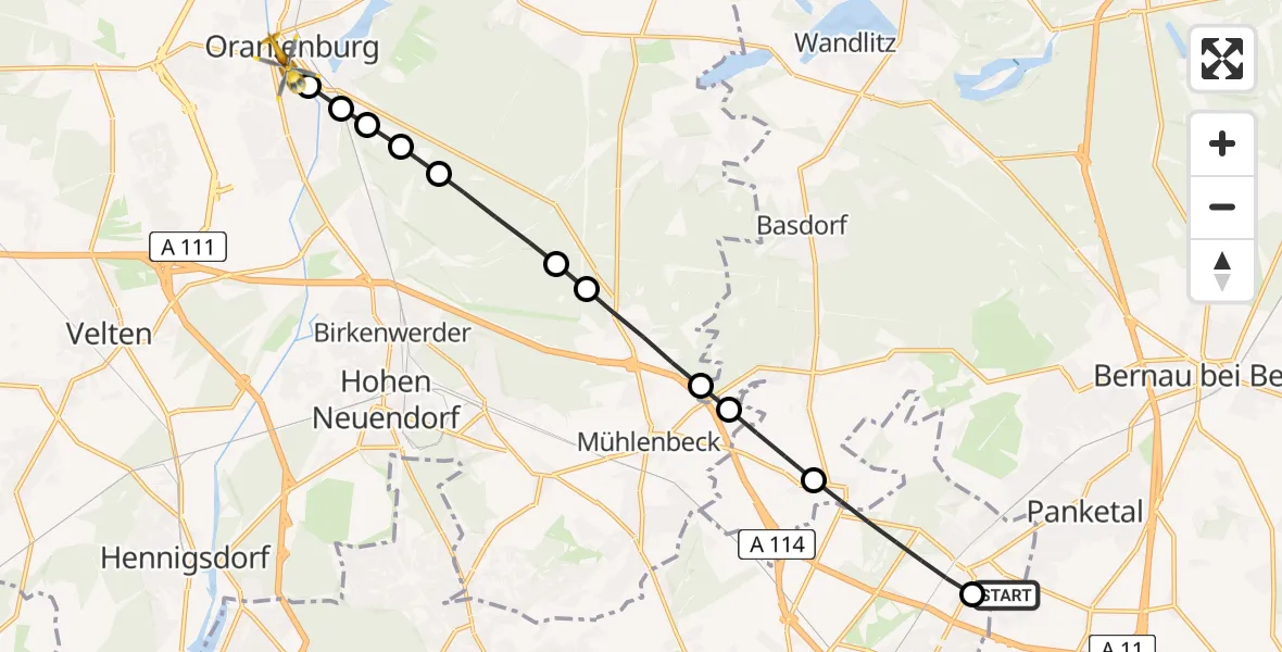 Flugroute Rettungshubschrauber Helios Clinic Berlin-Buch Heliport - Oranienburg, 27 Februar 2026, 13:09