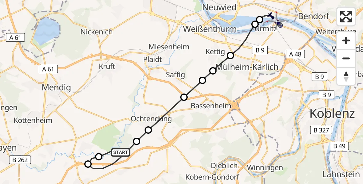 Flugroute Polizeihubschrauber Ruitsch - Urmitz, 27 Februar 2026, 13:13