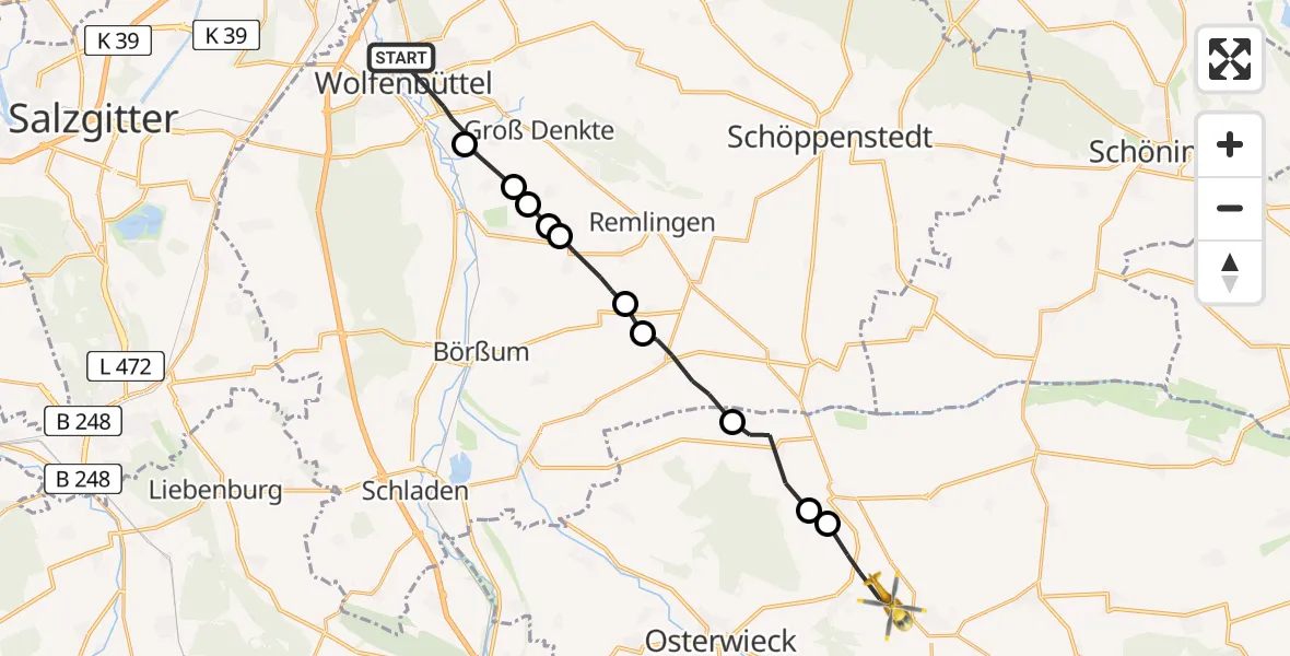 Flugroute Rettungshubschrauber Wolfenbüttel - Osterwieck, 27 Februar 2026, 13:14