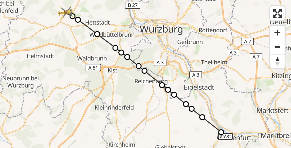 Flugroute Rettungshubschrauber Hohestadt - Greußenheim, 27 Februar 2026, 13:18