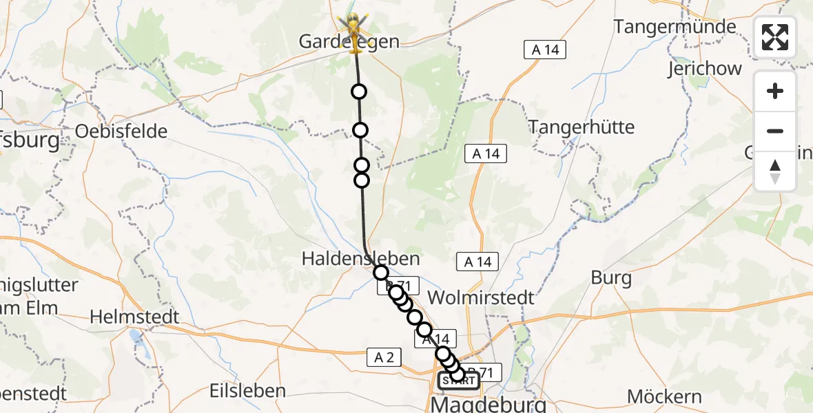 Flugroute Rettungshubschrauber Magdeburg Hospital Heliport - Gardelegen, 27 Februar 2026, 13:18