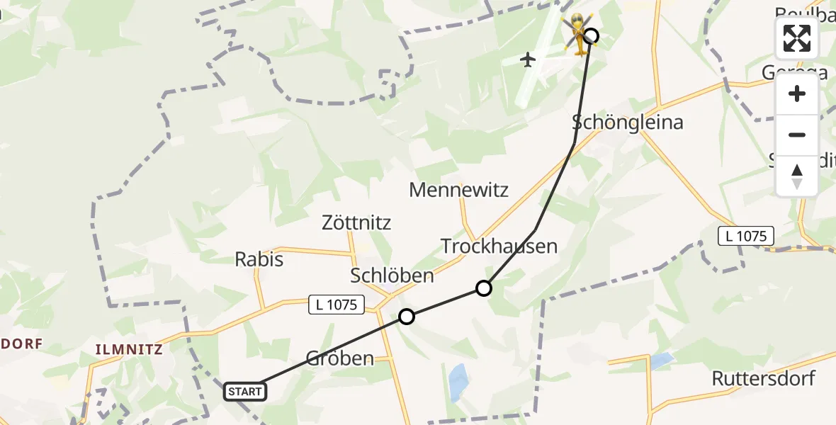 Flugroute Rettungshubschrauber Laasdorf - Jena-Schöngleina Airfield, 27 Februar 2026, 13:21
