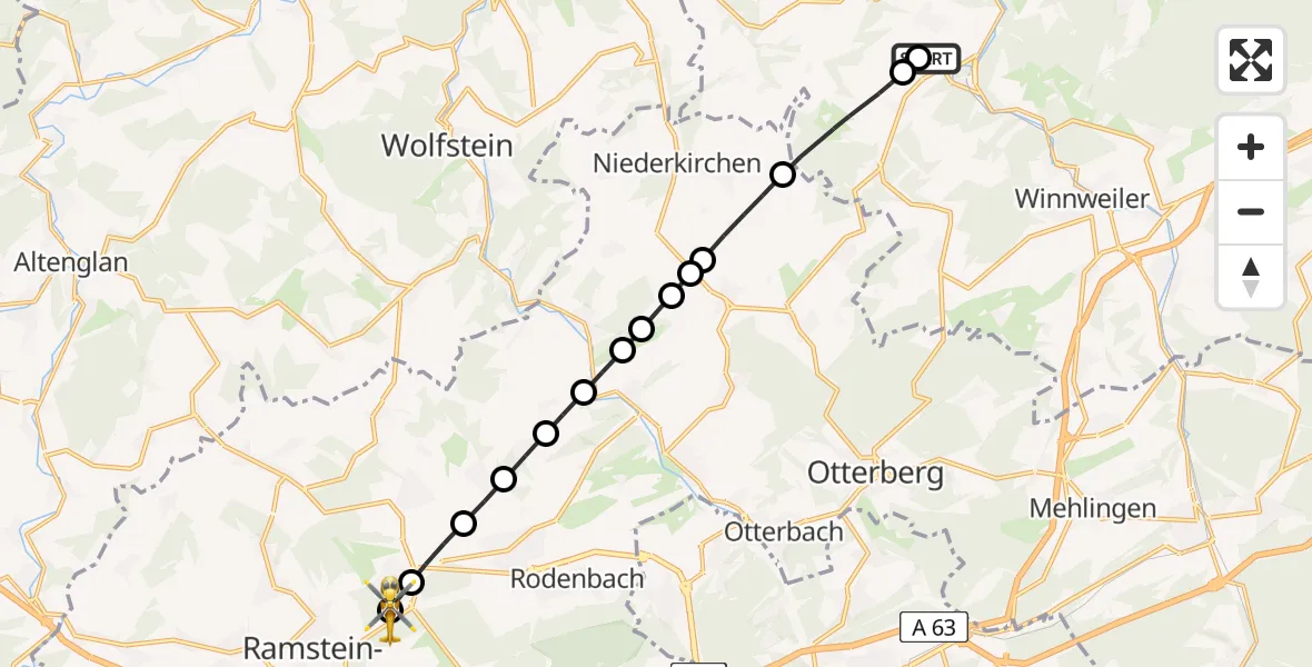 Flugroute Rettungshubschrauber Imsweiler UL - Ramstein-Miesenbach, 27 Februar 2026, 13:23