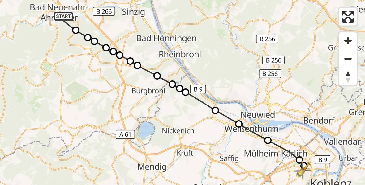 Routekaart van de vlucht: Rettungshubschrauber nach Koblenz, Rübenacher Straße