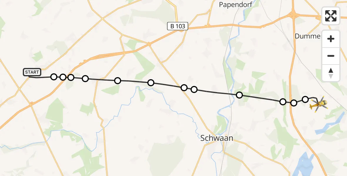Flugroute Ambulanzhubschrauber Satow - Dummerstorf, 27 Februar 2026, 13:26