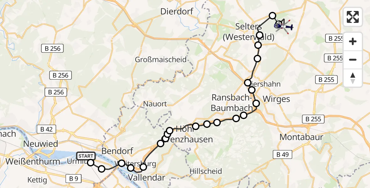 Routekaart van de vlucht: Polizeihubschrauber nach Zürbach, L 304