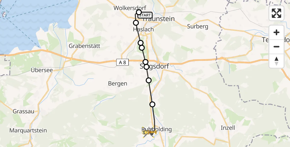 Routekaart van de vlucht: Rettungshubschrauber nach Ruhpolding, Maiergschwendter Straße