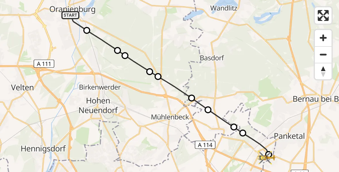 Flugroute Rettungshubschrauber Oranienburg - Helios Clinic Berlin-Buch Heliport, 27 Februar 2026, 13:42